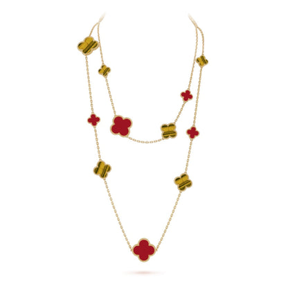 [⭐⭐JeweliWhal]CLOVER 16 MOTIF CARNELIAN TIGER EYE ROSE GOLD NECKLACE