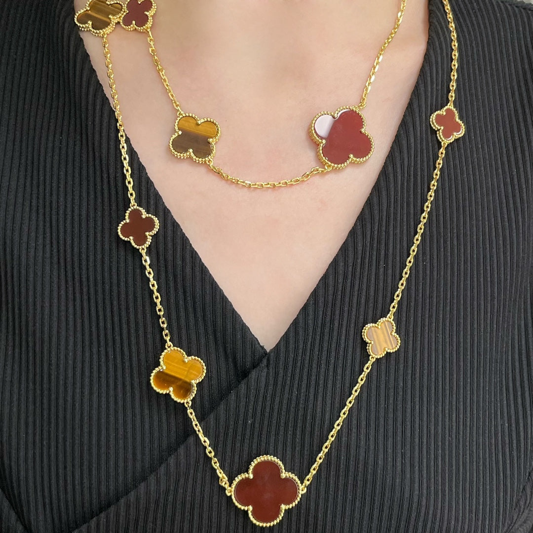[⭐⭐JeweliWhal]CLOVER 16 MOTIF CARNELIAN TIGER EYE ROSE GOLD NECKLACE