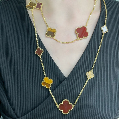 [⭐⭐JeweliWhal]CLOVER 16 MOTIF CARNELIAN TIGER EYE ROSE GOLD NECKLACE