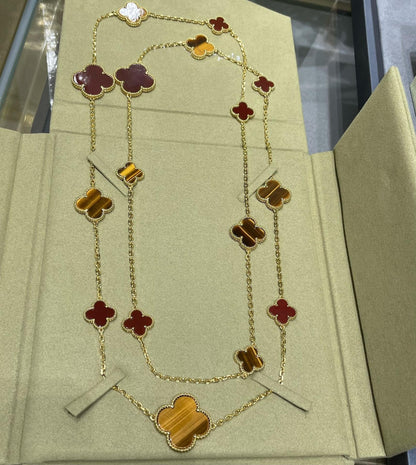 [⭐⭐JeweliWhal]CLOVER 16 MOTIF CARNELIAN TIGER EYE ROSE GOLD NECKLACE