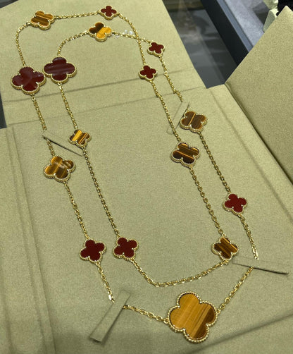[⭐⭐JeweliWhal]CLOVER 16 MOTIF CARNELIAN TIGER EYE ROSE GOLD NECKLACE