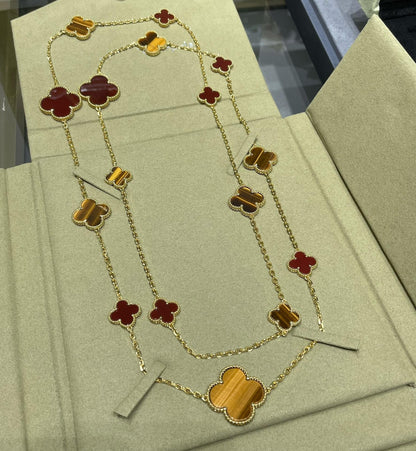[⭐⭐JeweliWhal]CLOVER 16 MOTIF CARNELIAN TIGER EYE ROSE GOLD NECKLACE