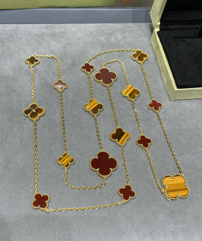 [⭐⭐JeweliWhal]CLOVER 16 MOTIF CARNELIAN TIGER EYE ROSE GOLD NECKLACE