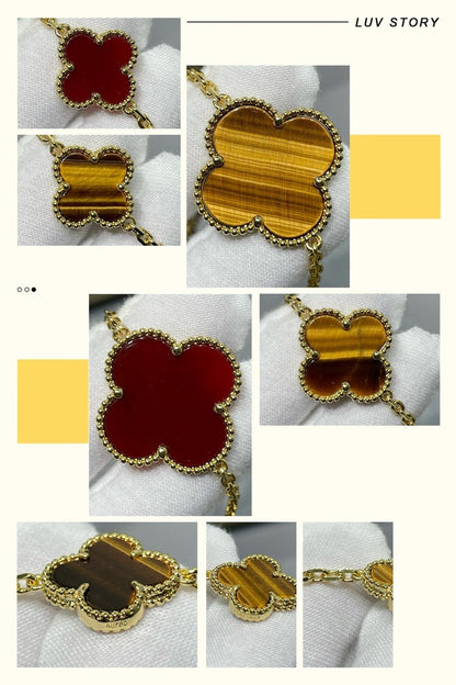 [⭐⭐JeweliWhal]CLOVER 16 MOTIF CARNELIAN TIGER EYE ROSE GOLD NECKLACE