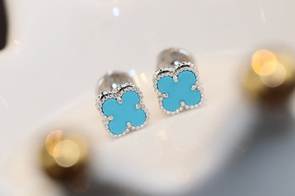 [⭐⭐JeweliWhal]CLOVER MINI TURQUOISE SILVER STUD EARRINGS