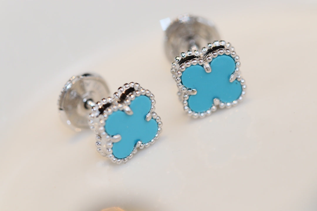 [⭐⭐JeweliWhal]CLOVER MINI TURQUOISE SILVER STUD EARRINGS