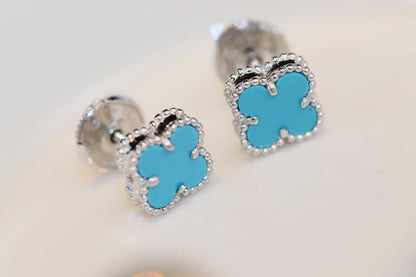 [⭐⭐JeweliWhal]CLOVER MINI TURQUOISE SILVER STUD EARRINGS