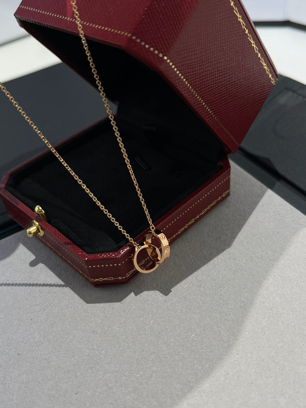 [⭐⭐JeweliWhal]LOVE NECKLACE DOUBLE RING PINK GOLD