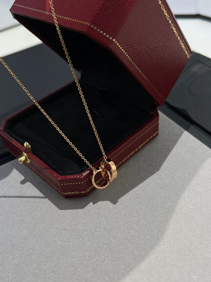 [⭐⭐JeweliWhal]LOVE NECKLACE DOUBLE RING PINK GOLD