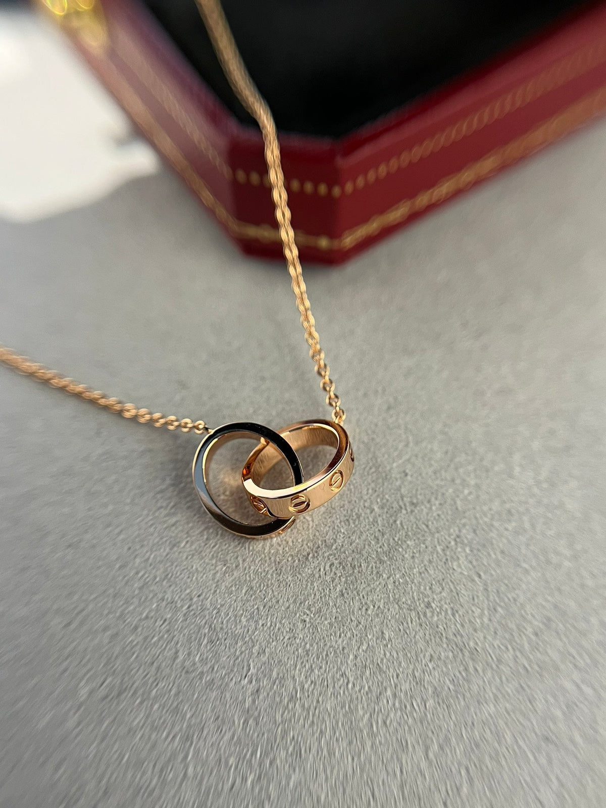 [⭐⭐JeweliWhal]LOVE NECKLACE DOUBLE RING PINK GOLD