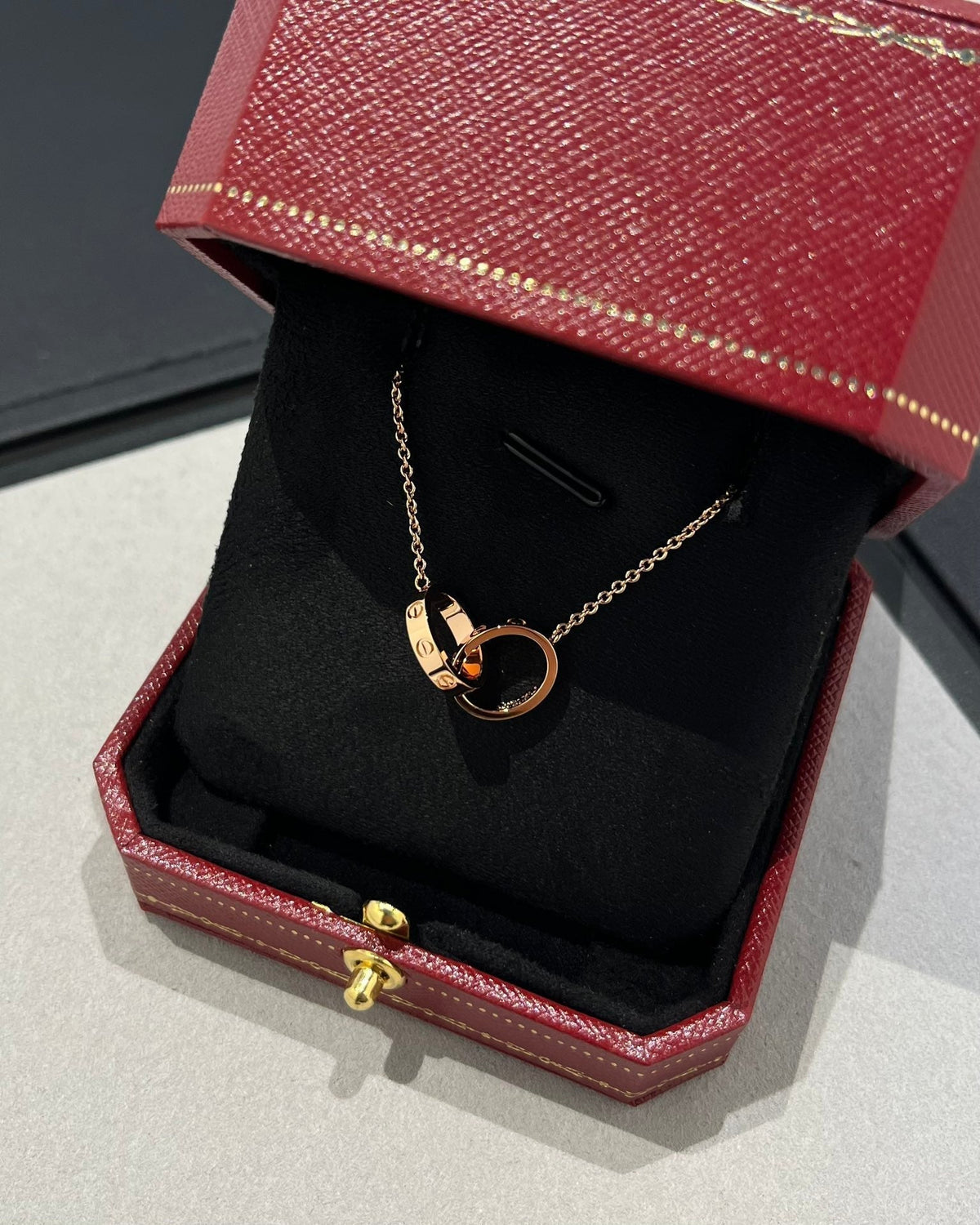 [⭐⭐JeweliWhal]LOVE NECKLACE DOUBLE RING PINK GOLD