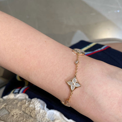 [⭐⭐JeweliWhal]STAR AND SUN 4 MOTIF WHITE MOP PINK GOLD BRACELET