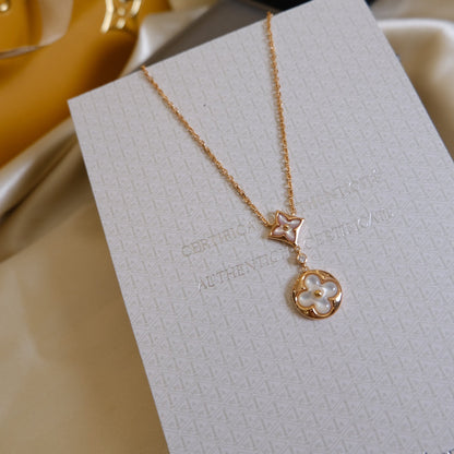 {"[⭐⭐JeweliWhal]STAR AND SUN WHITE MOP 2 MOTIF PINK GOLD NECKLACE"}