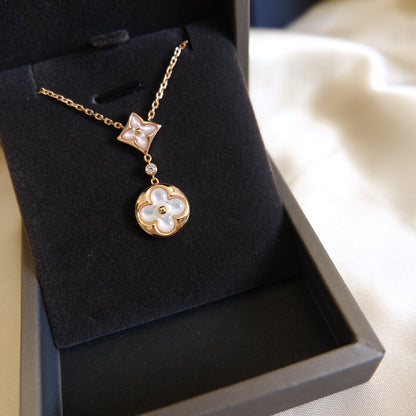 {"[⭐⭐JeweliWhal]STAR AND SUN WHITE MOP 2 MOTIF PINK GOLD NECKLACE"}
