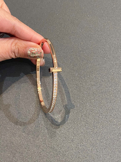 [⭐JeweliWhal]NARROW T1 HINGED BANGLE DIAMOND PINK GOLD