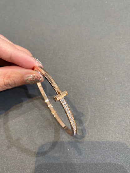 [⭐JeweliWhal]NARROW T1 HINGED BANGLE DIAMOND PINK GOLD
