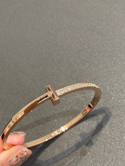 [⭐JeweliWhal]NARROW T1 HINGED BANGLE DIAMOND PINK GOLD