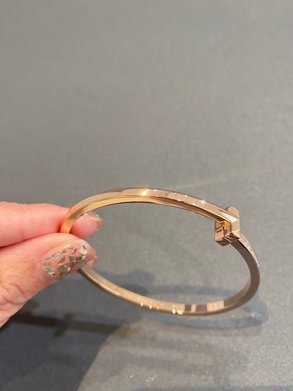 [⭐JeweliWhal]NARROW T1 HINGED BANGLE DIAMOND PINK GOLD