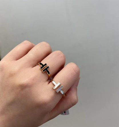 [⭐JeweliWhal]T スモール オニキス ピンクゴールド リング