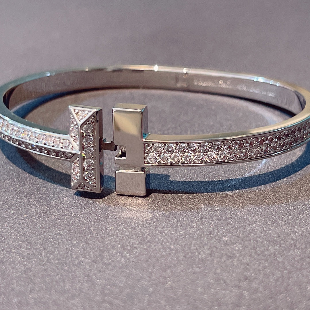[⭐JeweliWhal]T1 ワイド ヒンジ バングル ダイヤモンド パヴェ ブレスレット