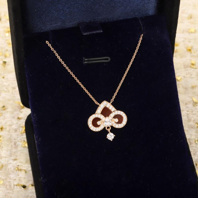 [⭐JeweliWhal]FLEUR DE LIS PINK GOLD DIAMOND NECKLACE