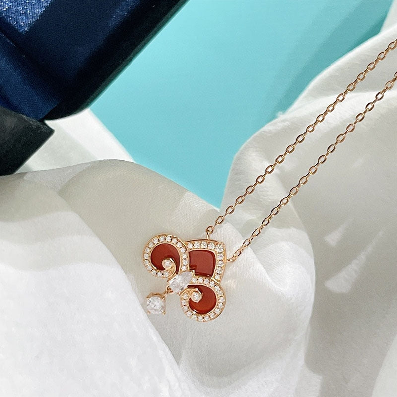 [⭐JeweliWhal]FLEUR DE LIS PINK GOLD DIAMOND NECKLACE