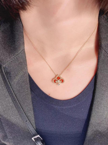 [⭐JeweliWhal]FLEUR DE LIS PINK GOLD DIAMOND NECKLACE
