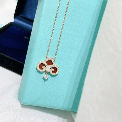 [⭐JeweliWhal]FLEUR DE LIS PINK GOLD DIAMOND NECKLACE