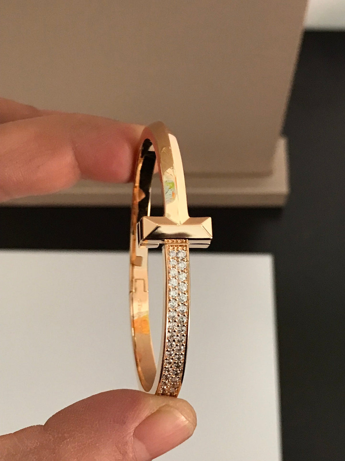 [⭐JeweliWhal]T1 WIDE DIAMOND HINGED BANGLE PINK GOLD