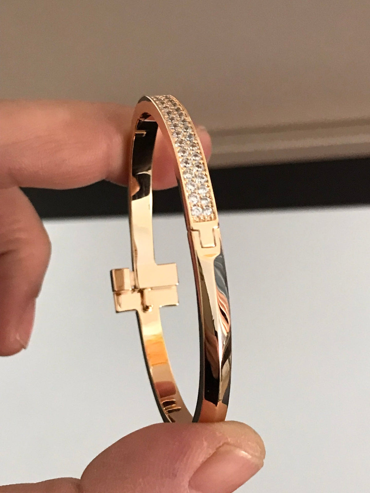 [⭐JeweliWhal]T1 WIDE DIAMOND HINGED BANGLE PINK GOLD