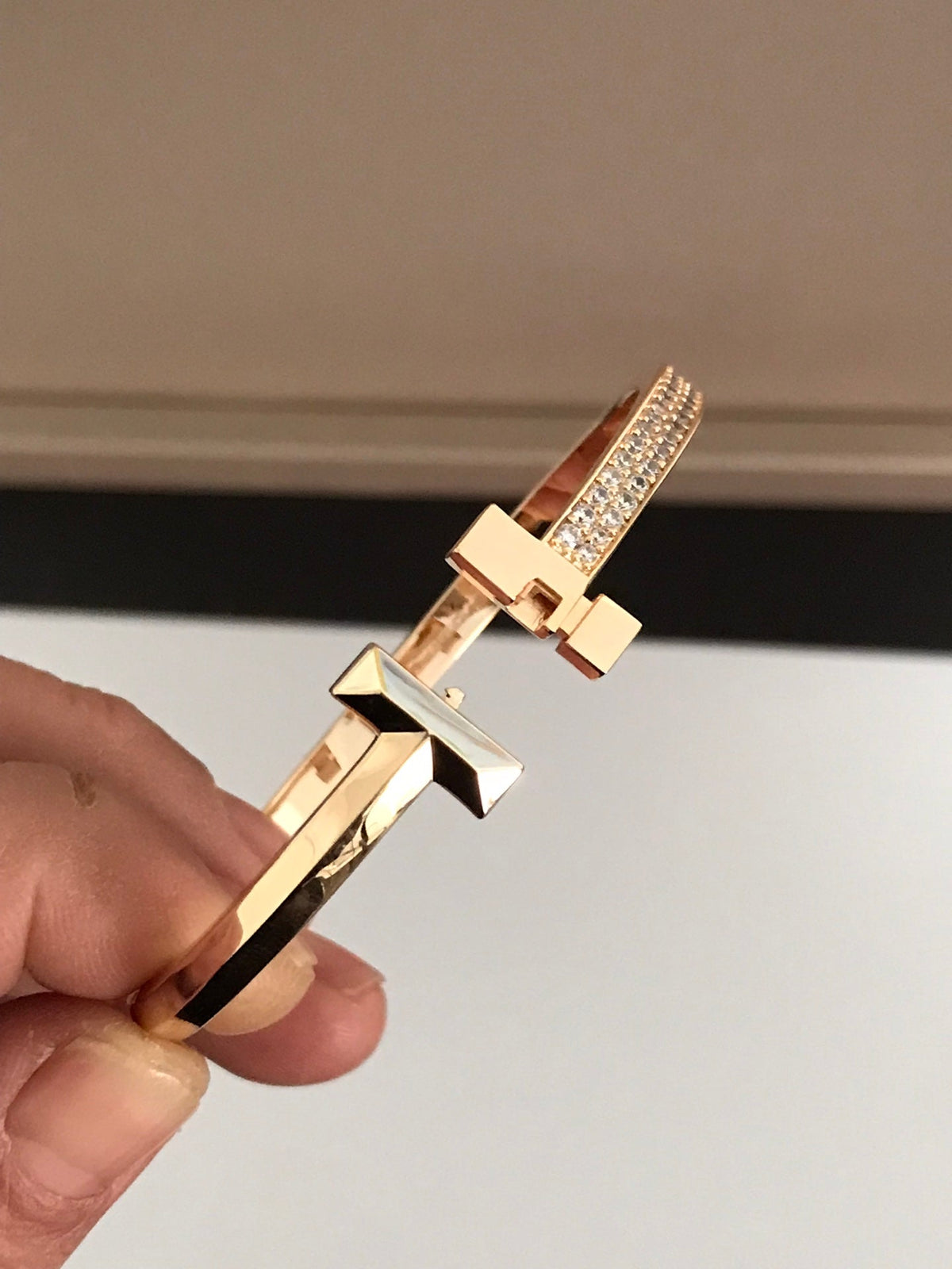 [⭐JeweliWhal]T1 WIDE DIAMOND HINGED BANGLE PINK GOLD