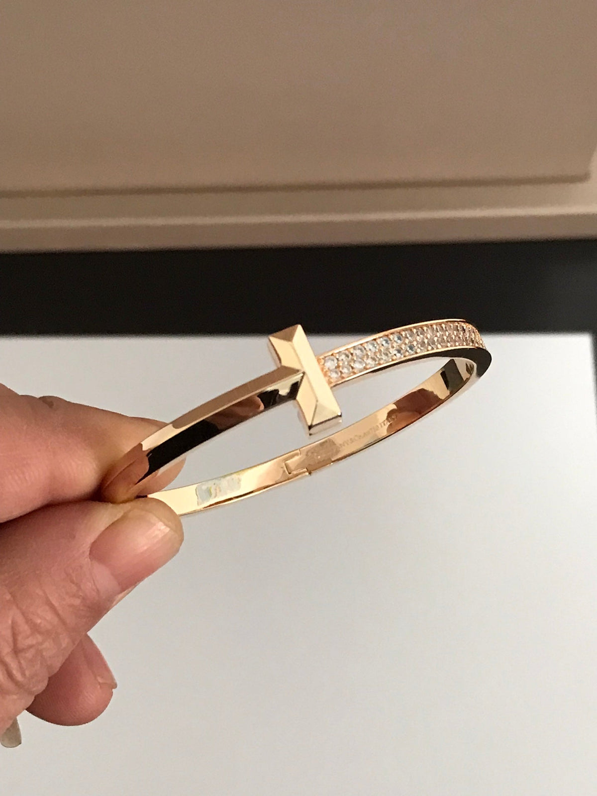 [⭐JeweliWhal]T1 WIDE DIAMOND HINGED BANGLE PINK GOLD