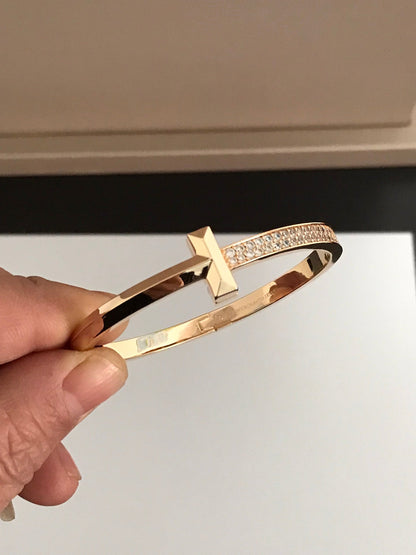 [⭐JeweliWhal]T1 WIDE DIAMOND HINGED BANGLE PINK GOLD