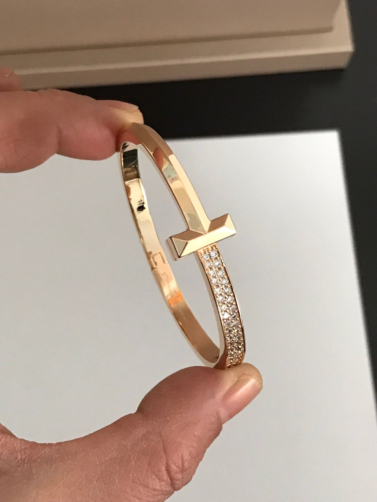 [⭐JeweliWhal]T1 WIDE DIAMOND HINGED BANGLE PINK GOLD