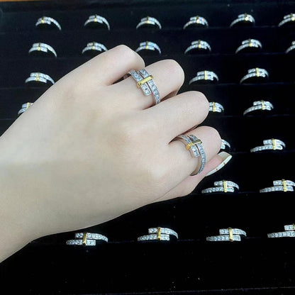 [⭐JeweliWhal]EDGE GOLD SILVER DIAMOND RING