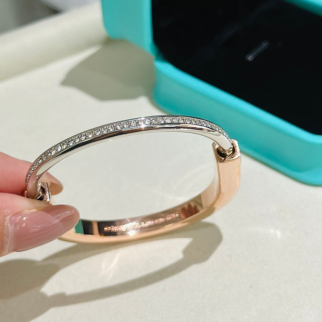 [⭐JeweliWhal]LOCK PINK GOLD SILVER DIAMOND BRACELET