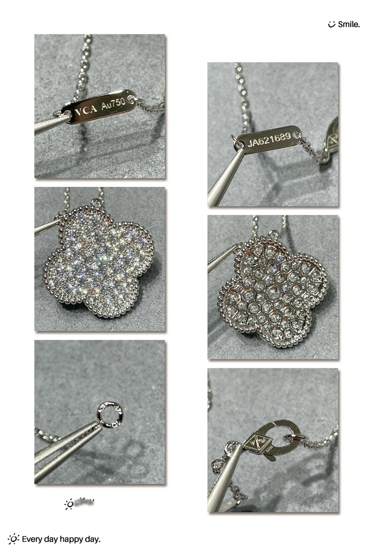 [⭐⭐JeweliWhal]CLOVER 25MM LARGE PENDANT DIAMOND PAVED SILVER NECKLACE
