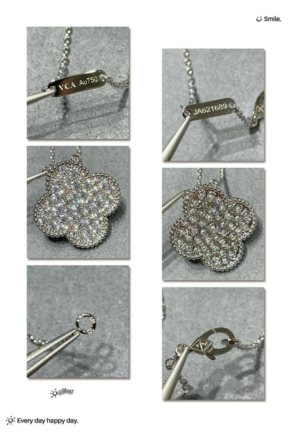 [⭐⭐JeweliWhal]CLOVER 25MM LARGE PENDANT DIAMOND PAVED SILVER NECKLACE