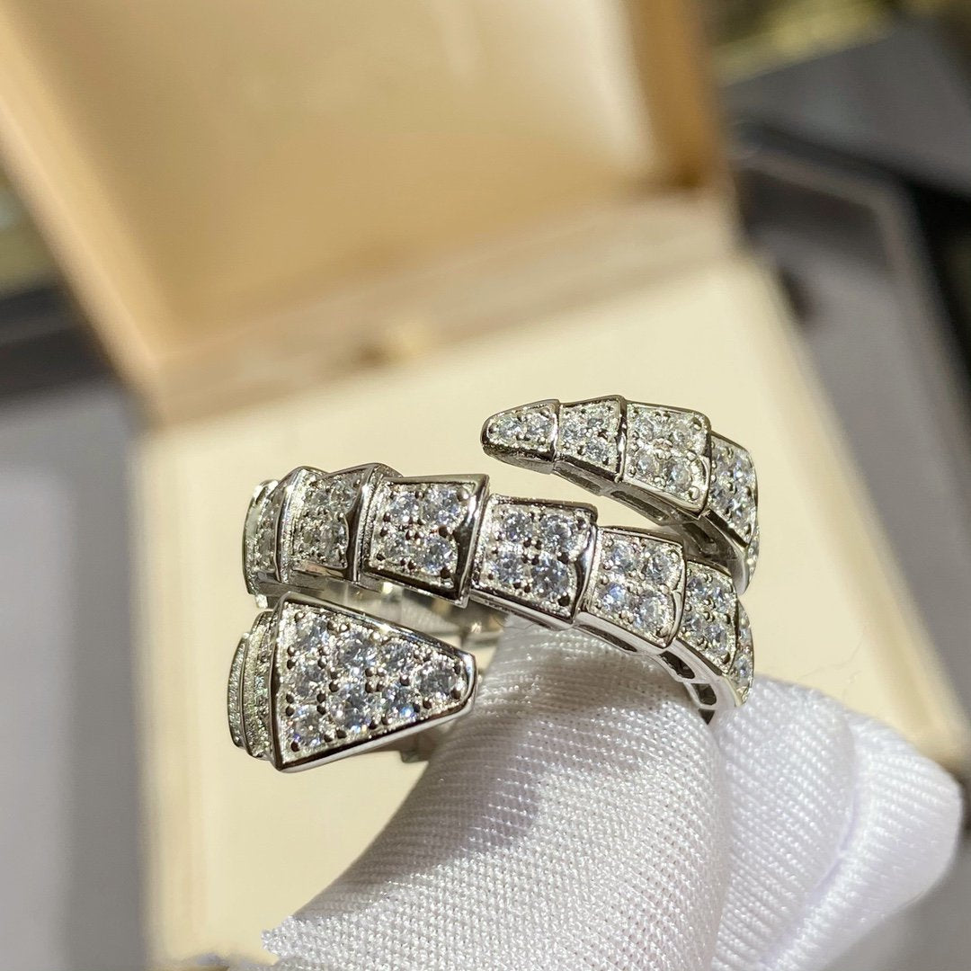 [⭐⭐JeweliWhal]SERPENTI DOUBLE RING SILVER DIAMOND PAVED