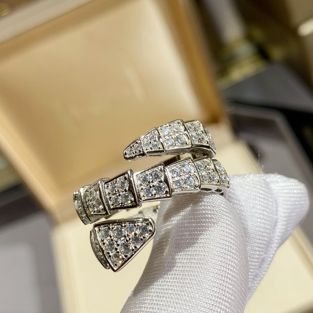 [⭐⭐JeweliWhal]SERPENTI DOUBLE RING SILVER DIAMOND PAVED