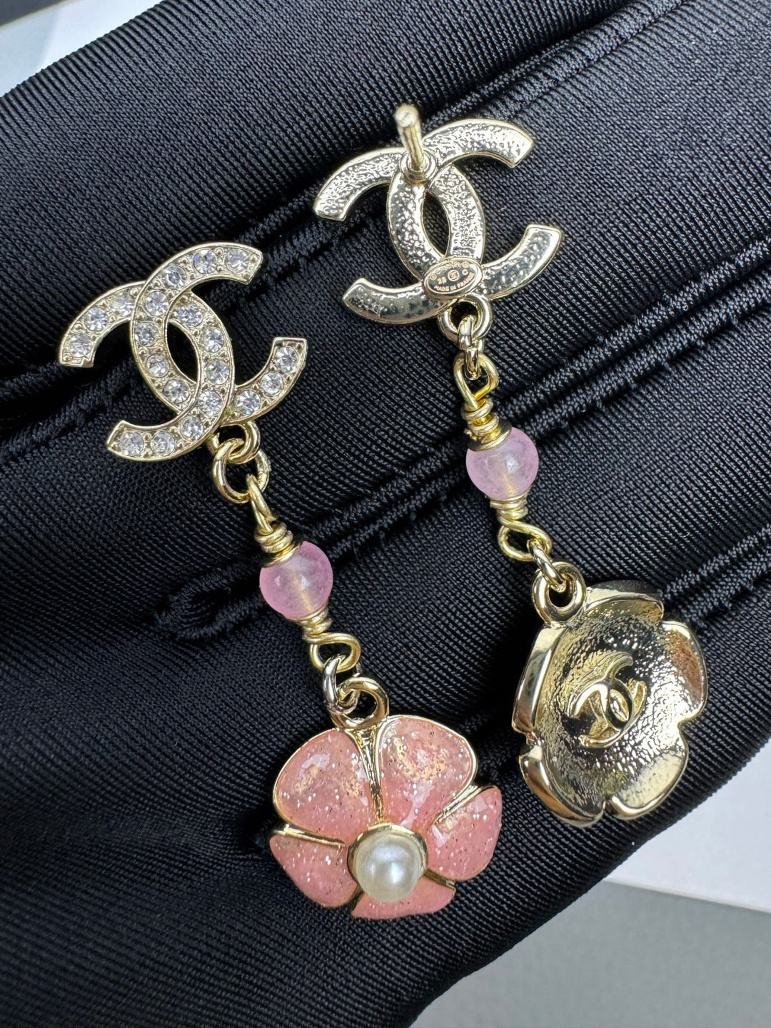 [⭐⭐JeweliWhal]26C Pink Camellia Enamel Pendant with Double C Earrings