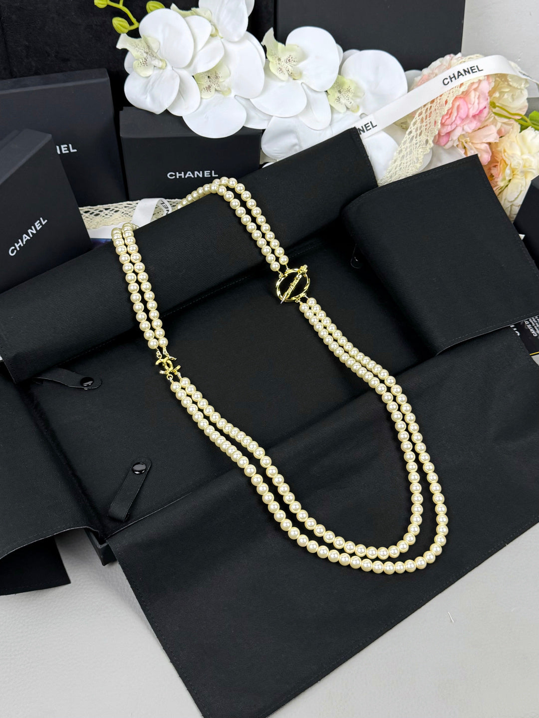 [⭐⭐JeweliWhal]25K Pencil Double C Double-Layer Pearl Sweater Chain