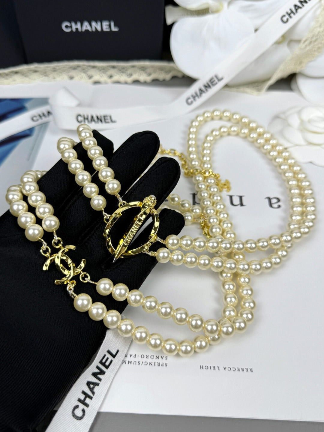 [⭐⭐JeweliWhal]25K Pencil Double C Double-Layer Pearl Sweater Chain