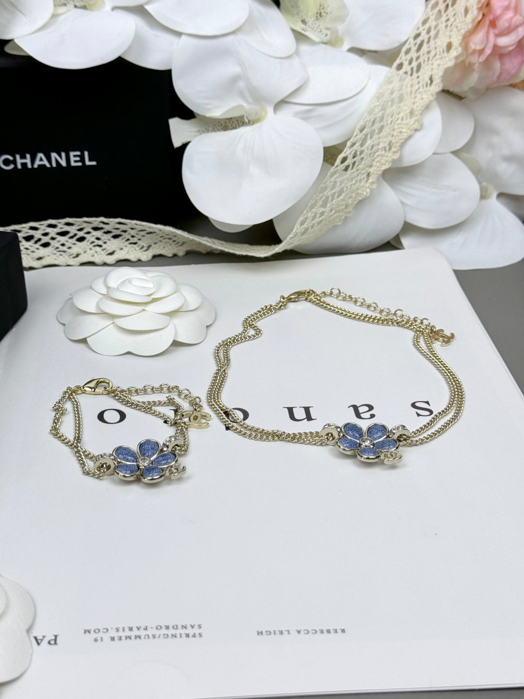 [⭐⭐JeweliWhal]New Blue Floral Double-Layer Necklace