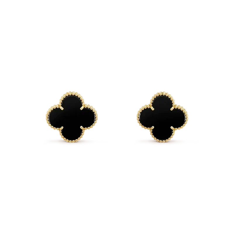 [⭐⭐JeweliWhal]CLOVER MEDIUM 1 MOTIFS  ONYX STUD EARRINGS
