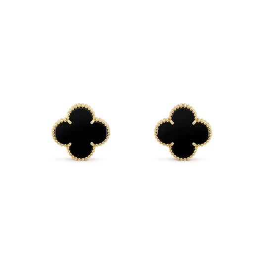 [⭐⭐JeweliWhal]CLOVER MEDIUM 1 MOTIFS  ONYX STUD EARRINGS