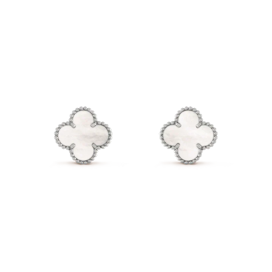 [⭐⭐JeweliWhal]CLOVER MEDIUM 1 MOTIFS  WHITE MOP EARRINGS SILVER