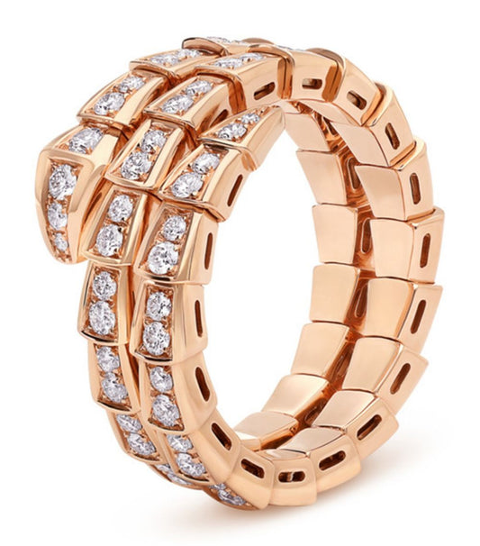 [⭐⭐JeweliWhal]SERPENTI RING PINK GOLD DIAMOND DOUBLE ROW
