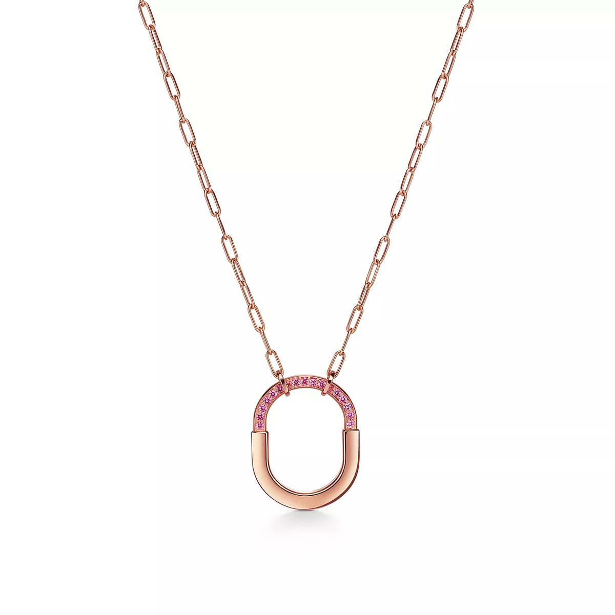 [⭐JeweliWhal]LOCK MEDIUM PENDANT PINK DIAMOND PINK GOLD NECKLACE