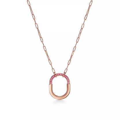 [⭐JeweliWhal]LOCK MEDIUM PENDANT PINK DIAMOND PINK GOLD NECKLACE